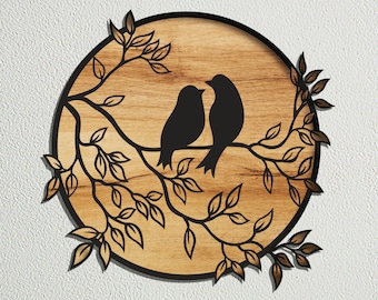Laser Cut Love Birds on a Branch Svg Wall Art Decor Files Birds Svg Glowforge Cricut Cnc Dxf Files, XTool, Lightburn, For Wood Laser Cutting
