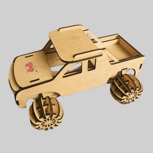 Lasergesneden 3 mm pick-up truckbestand 3D-puzzelvoertuigen Glowforge Xtool SVG DXF CDR-bestanden