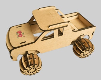 Laser Cut 3mm Pickup Truck File 3D Puzzle Vehicles Glowforge Xtool SVG DXF CDR Files