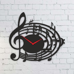 Orologio con note musicali tagliato al laser SVG Files Decorazione da parete Glowforge Cnc Cricut Dxf Download immediato