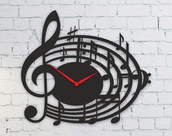 Laser Cut Music Notes Clock Svg Files Wall Decor Glowforge Cnc Cricut Dxf Instant Download