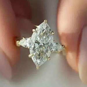 1920s Art Deco Marquise Cut Diamond Engagement Ring 14K Gold,Twist Band Anniversary Gift Ring,Three-Stone Ring, Bridal Wedding Ring for Her