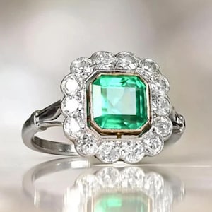 1890s Art Deco Emerald Halo Engagement Ring 925 Silver,Personalised Gift Ring,Edwardian Ring,Green Gemstone Ring,Unique Bridal Jewelry Gift