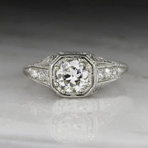 1930s Vintage Round Cut Engagement Ring 14k Gold,Women's Gift Ring,Floral Filigree Art Deco Ring,Antique Edwardian Ring,Mid Century Ring