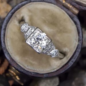 Circa 1890 Old European Diamond Engagement Ring 935 Argentium Silver,Women&#39;s Anniversary Gift Ring,Vintage Art Deco Ring,Estate Diamond Ring