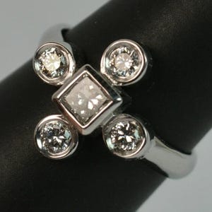 1920s Art Deco cocktail Ring 925 Silver,Engagement Gift Ring,Vintage Geometric Ring,Princess and Round Diamond Ring,Minimalist Ring