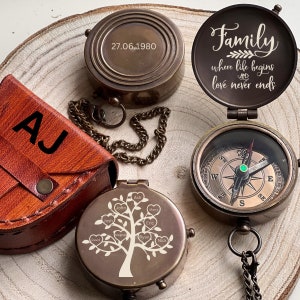 Personalized Family Tree, Keepsake Gift, Gift for Him, Custom Present for Dad, Grandkids Name, Engraved Compass, Pocket Compass, Fathers Day