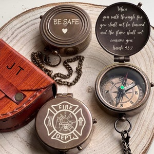 Fireman Isaiah 43 2 Compass, Fireman Keep Him Safe Gift, Firefighter Bible Verse Compass, Fireman Gift, Personalized Gift, Fire Department