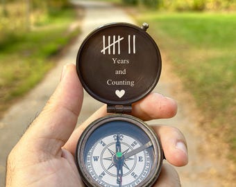 7th Anniversary Gift , Seven Year Personalized, Unique Compass, Engraved Compass, Seventh Wedding Anniversary Gift for Husband