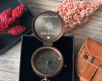 I would be lost without you, 1st Anniversary Gift, 5th Anniversary Gift, Custom Gift, Personalized Compass, Engravable Compass, Gift for Him