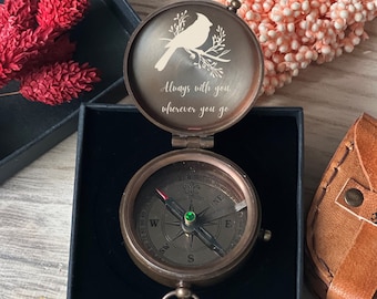 Cardinal Memorial Gift, Memorial Gift, Always With You, Remembrance Gift, Cardinal Gift, Engraved Compass, Sympathy Gift for Loss Loved One