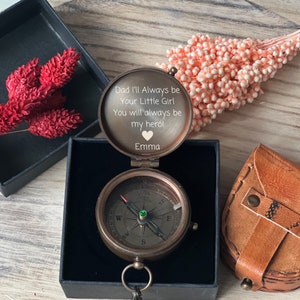 Fathers Day Gift, Personalized Compass, Coordinates Compass, Custom Pocket Compass, Gift from Daughter, Engraved Compass for New Dad