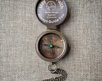 Personalized Gift, Baptism Compass Gift for Son, First Holy Communion Compass, Engraved Compass for Baptized Boy, Gift for Him, Custom