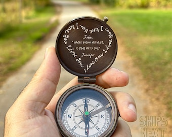 I Love You Gift, Personalized Brass Compass, Anniversary Gift for Him, Birthday Gift for Men, Boyfriend Gift, Husband, Fiancé, Gift For Him