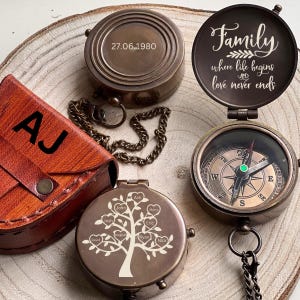 Tree of Life, Brass Compass, Retirement Gift, Father in Law Gift, Custom Gifts Coworker, First Anniversary Gift image 5