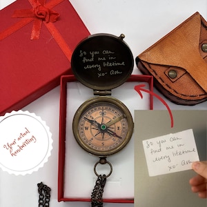 Your Actual Handwriting Compass, Wedding Gift for Groom, Father of the bride, Valentines Day Gift, Your Handwriting Engraved on Compass