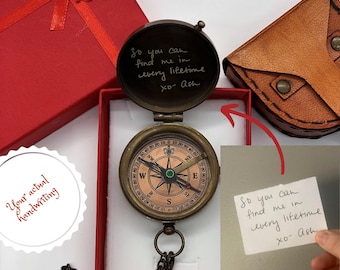 Your Actual Handwriting Compass, Wedding Gift for Groom, Father of the bride, Valentines Day Gift, Your Handwriting Engraved on Compass