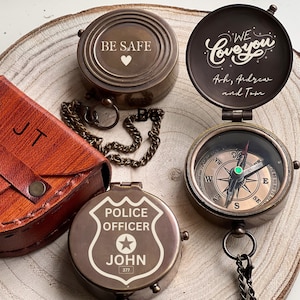 Police Officer Gift, Police Wife Police Girlfriend Police Officer Badge, Personalized Engraved Working Compass, Police Gift, Brass Compass