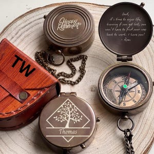 Tree of Life, Brass Compass, Retirement Gift, Father in Law Gift, Custom Gifts Coworker, First Anniversary Gift image 2
