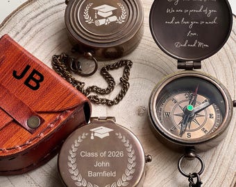 Personalized Compass, Class of 2026, Custom Pocket Compass, Engraved Compass, Graduation Gift for Son