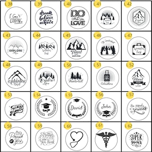 May include: A set of 24 black and white round stickers with various inspirational and travel-themed designs. The stickers feature text such as "Go Camping", "Dream Believe Achieve", "Do What You Love", "Wanderlust", "Explore More", "Travel and Explore", "Adventure Awaits", and "Super Doctor".