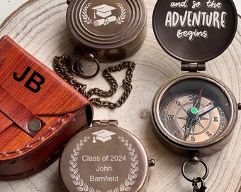 Personalized Compass, Class of 2024, Father Day Gift, Custom Pocket Compass, Gift from Daughter, Engraved Compass, Graduation Gift for Son