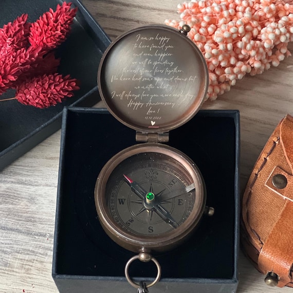 Anniversary Gift for Him, Brass Compass, Personalized Compass, Engraved Gift, Groomsmen Compass, Men Compass, Boyfriend Gift, Gift for Dad