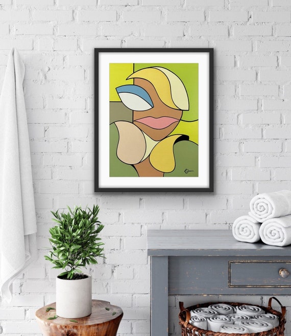 Giclee Print, Muted Desire, Modern art, Abstract Face, Cubism
