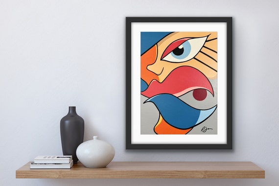 Giclee Print, Aventurera, Modern Art, Abstract Face, Cubism Style