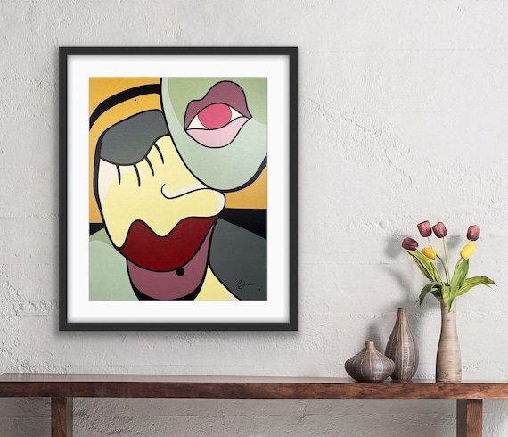 Giclee Fine Art Print, Lagophthalmos, Modern Cubism, Abstract, Face