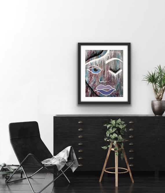 Giclee Print, Separating, Colorful Purple and Blue, Abstract Face, Modern Art