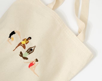 Cute Embroidered Canvas Tote Bag/ Yoga Girl Gift/ Embroidered Yoga Girls Tote/ Gift For Her/ Gift For Yogi/ Minimalist Tote