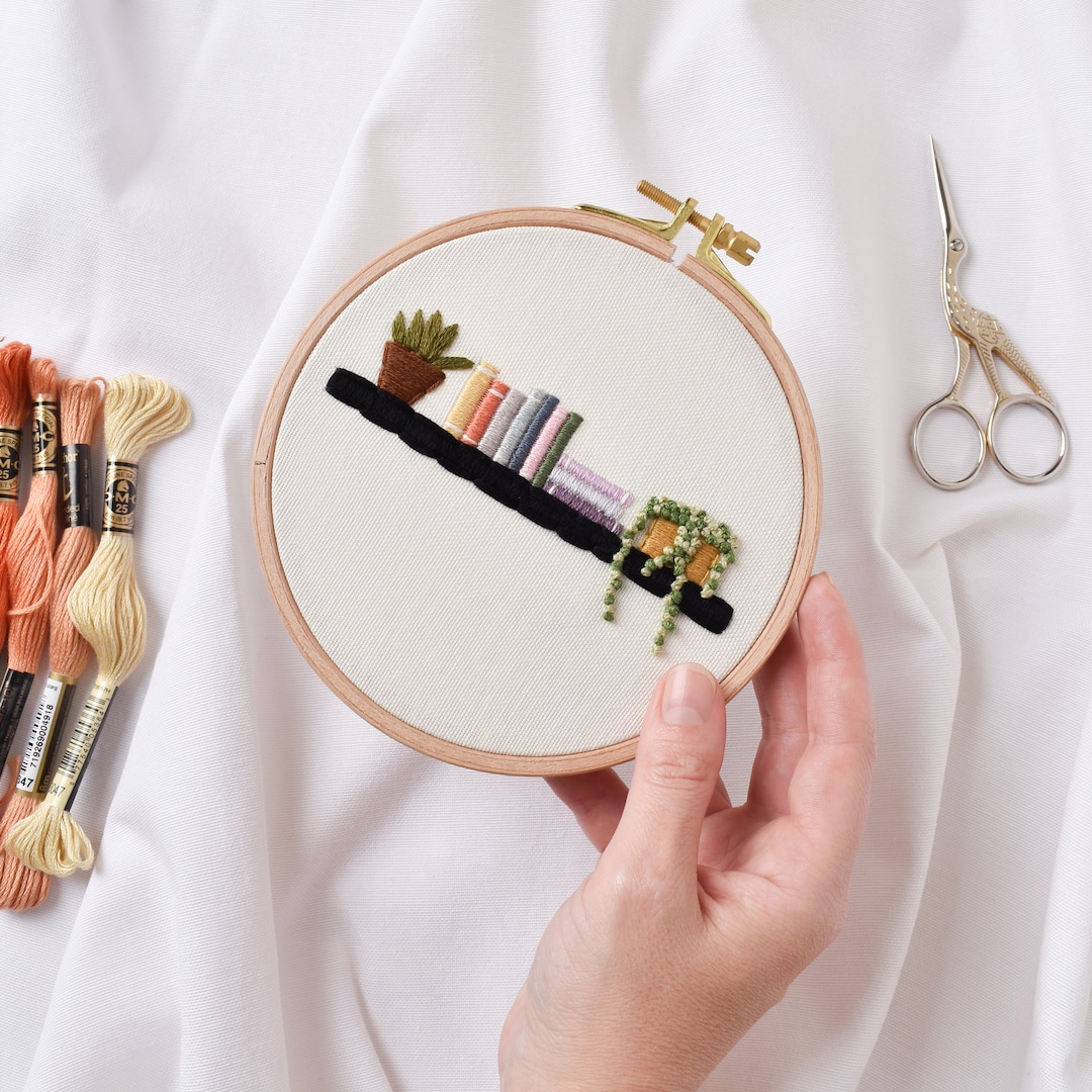 Bookshelf Embroidery Hoop Art: Book and Plant Lover Decor - Etsy