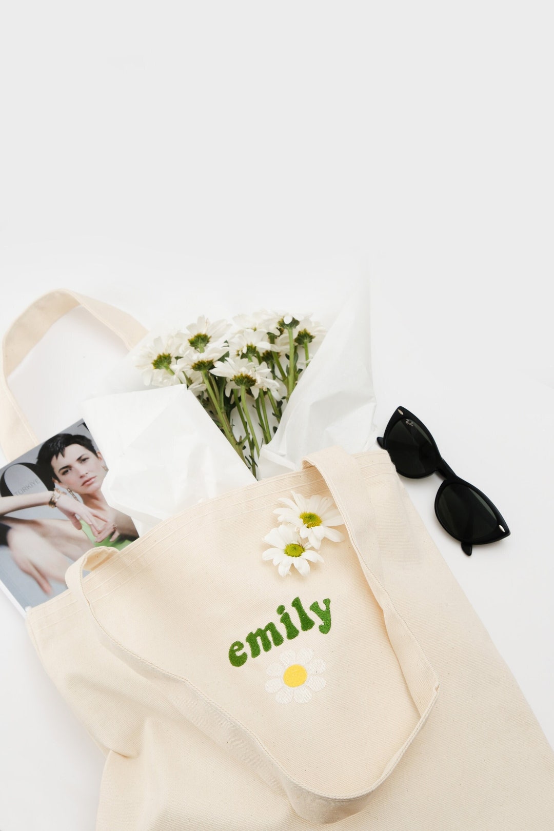 Custom Name Embroidered Canvas Tote Bag/ Customized Colors