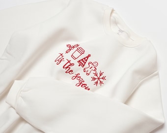 Tis The Season Embroidered Sweatshirt For Christmas/ Embroidered Christmas Crewneck/ Holiday Sweater