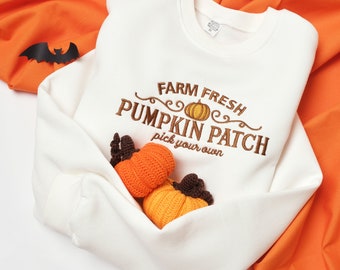 Embroidered Pumpkin Patch Sweatshirt For Halloween / Pumpkin Embroidered Crewneck/ Halloween Sweater