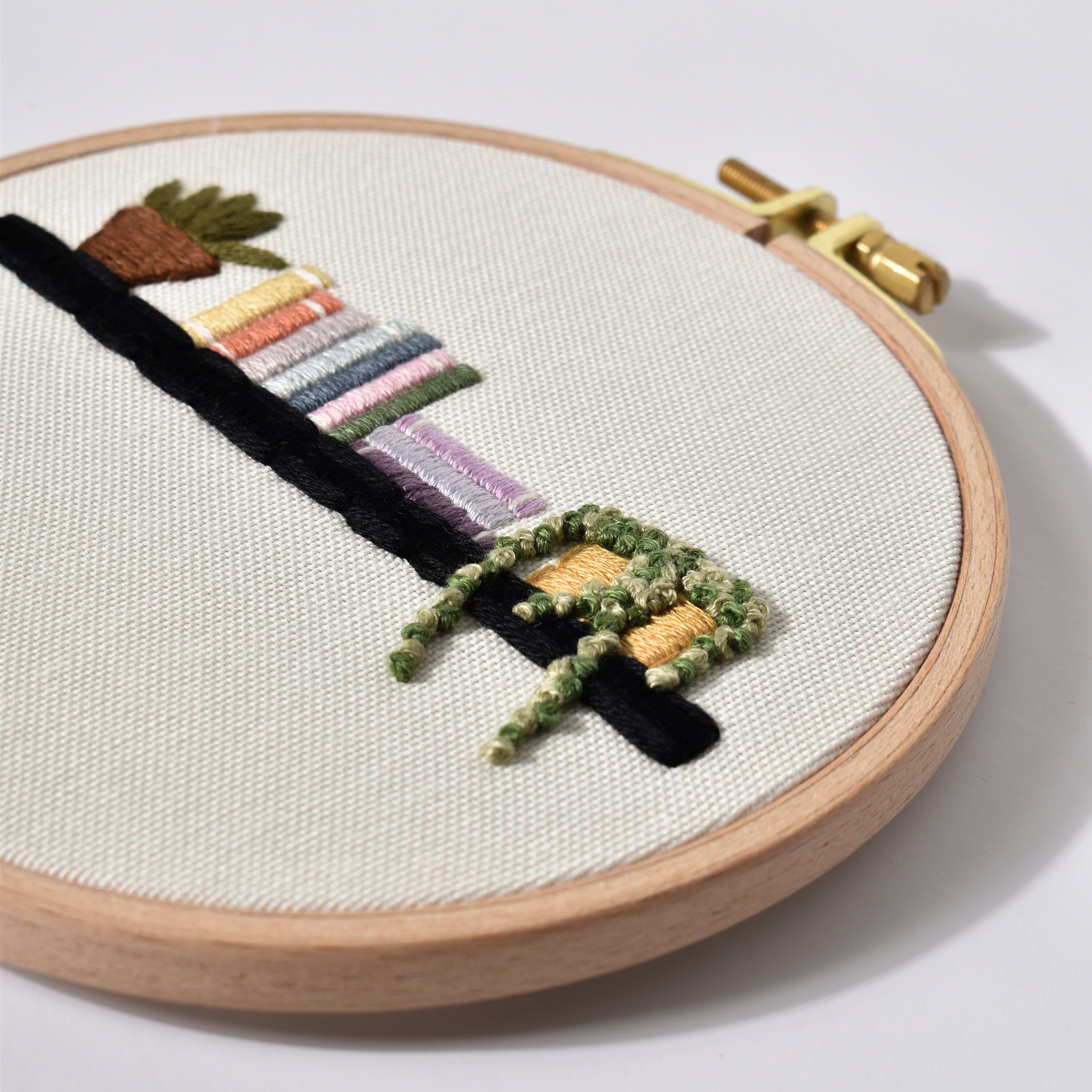 Bookshelf Embroidered Hoop Art: Book and Plant Lover Decor - Etsy