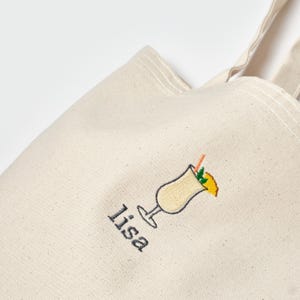 Personalized Tote Bag With Cocktail Icons / Custom Name Embroidered Tote Bag image 8