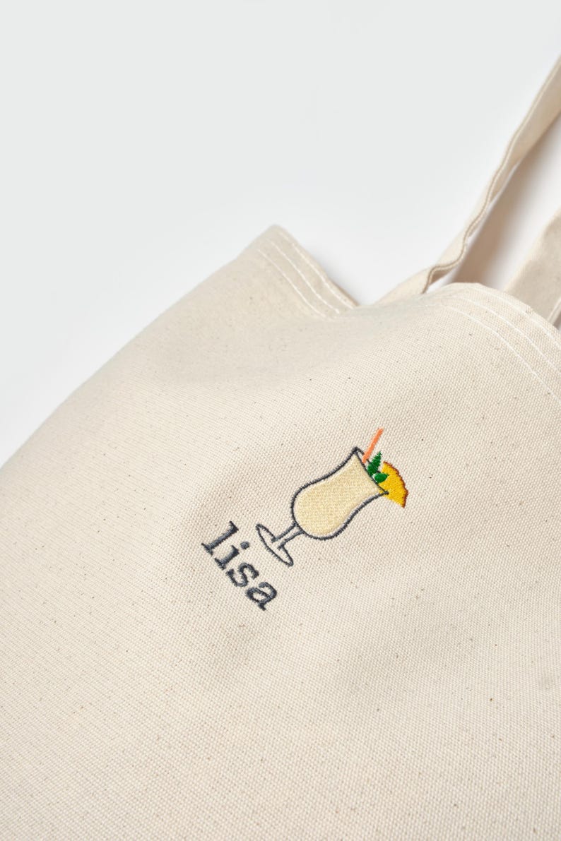 Personalized Tote Bag With Cocktail Icons / Custom Name Embroidered Tote Bag image 8