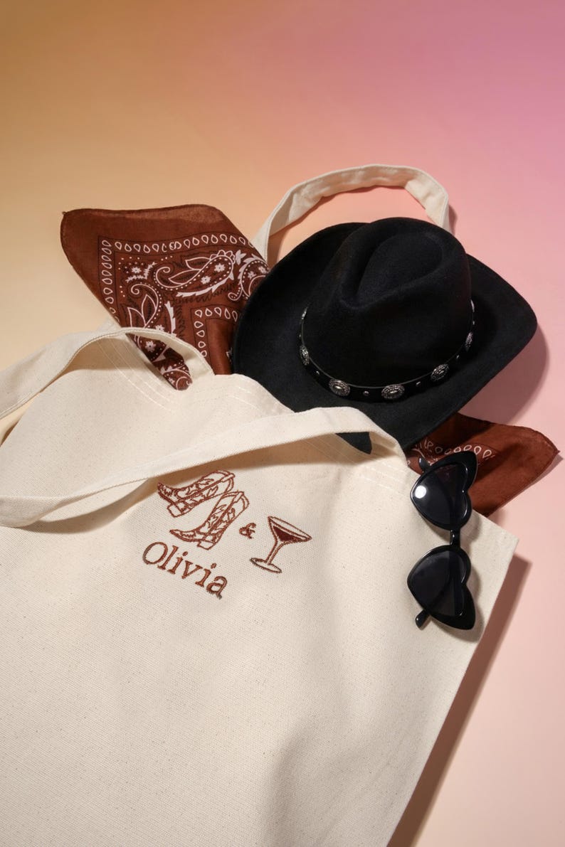 Custom Name Embroidered Tote Bag / Western Bachelorette Party ...