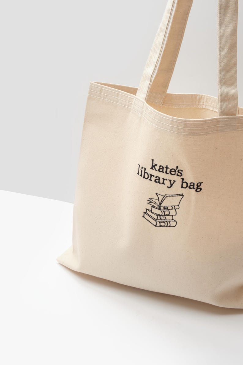 Custom Embroidered Library Tote Bag - Personalized Book Lover Gift- Name Embroidered Tote Bag image 5