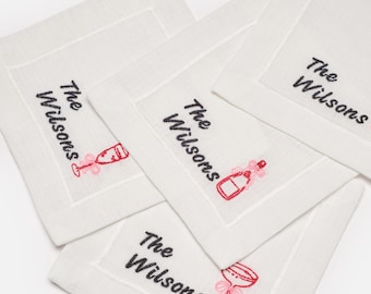 Servilletas de cóctel de lino personalizadas - Bordado de nombre personalizado