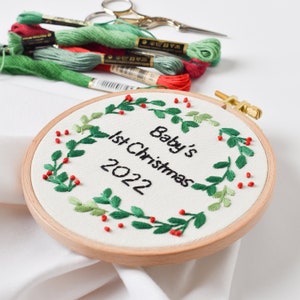 Custom Name Embroidered Christmas Ornament: Baby&#39;s First Christmas