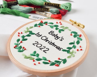 Custom Name Christmas Ornament, Baby's First Christmas Ornament, Hand Embroidered Christmas Tree Ornament, Baby Name Ornament