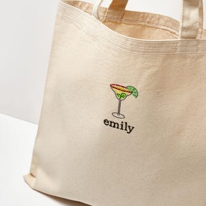 Personalized Tote Bag With Cocktail Icons / Custom Name Embroidered Tote Bag image 10