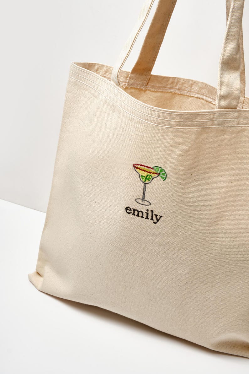 Personalized Tote Bag With Cocktail Icons / Custom Name Embroidered Tote Bag image 10