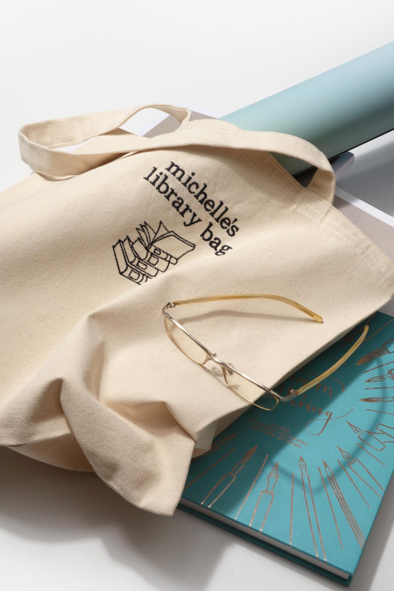Custom Embroidered Library Tote Bag - Personalized Book Lover Gift- Name Embroidered Tote Bag image 7