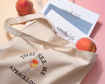 Aperol Spritz Embroidered Canvas Tote Bag: Cocktail Lover Gift