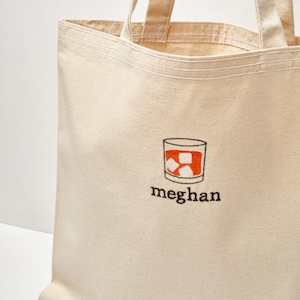 Personalized Tote Bag With Cocktail Icons / Custom Name Embroidered Tote Bag image 9