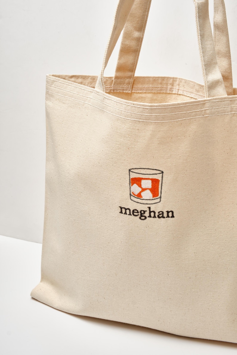 Personalized Tote Bag With Cocktail Icons / Custom Name Embroidered Tote Bag image 9